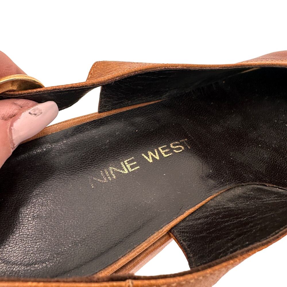 Nine West Vintage Y2K Leather Two Toned Brown Wedge Slingback Heels Size 7.5 - 8 - Picture 7 of 9